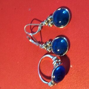 EUC Lapis 925 SS Ring with Matching Earrings